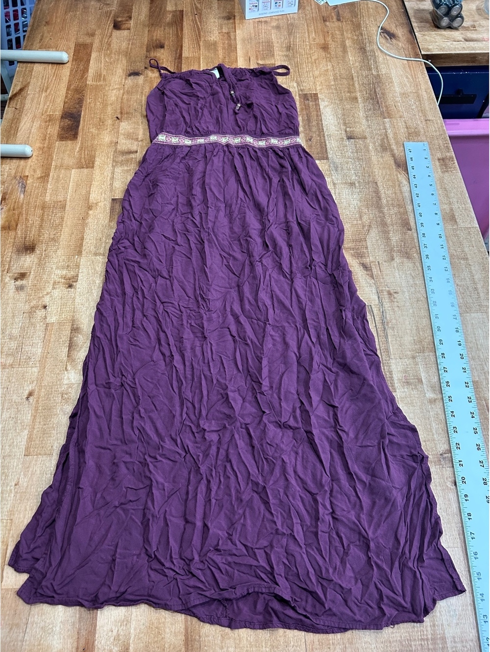Faded Glory Women's Purple Maxi Dress with Embroidered Waistband Size M